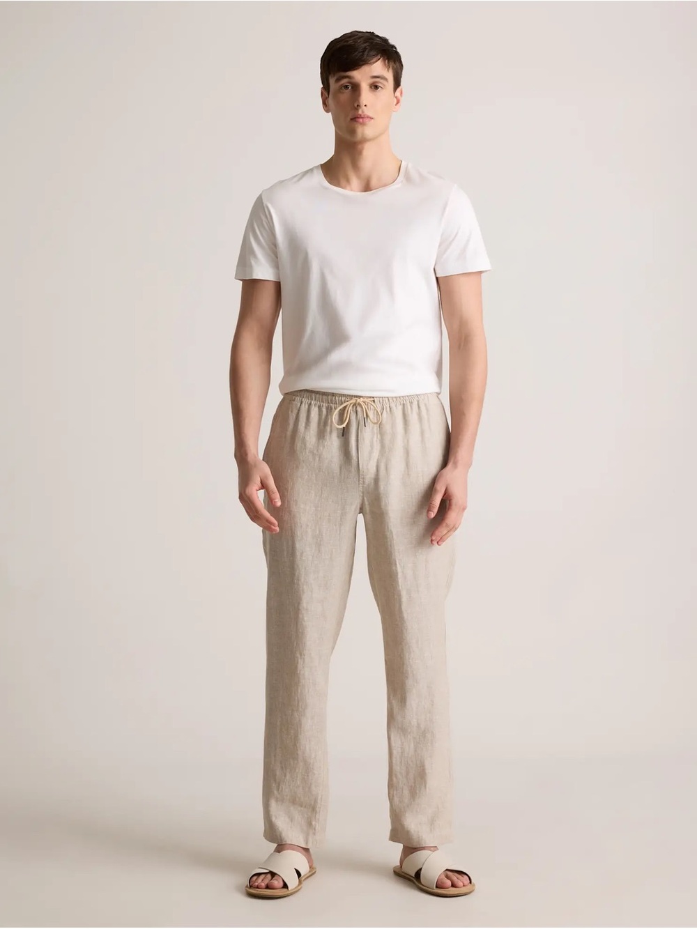 Quince Men’s Linen-Blend Drawstring Joggers | Cream/Tan | Size M
